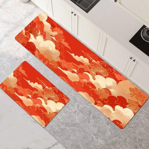 Küchenteppich 2 Stück, Absorbierende Küchenmatte Orange Küchenläufer Rutschfest Waschbar Teppich Küche Läufer Flur Bodenmatte, Carpet Rug für Küchen, Badezimmer Home Decor 120x180cm+120x360cm 1-165 von Generisch