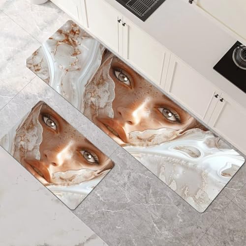 Küchenteppich 2 Stück, Absorbierende Küchenmatte People Küchenläufer Rutschfest Waschbar Teppich Küche Läufer Flur Bodenmatte, Lang Carpet Rug für Küchen, Badezimmer Home Decor 70x100cm+70x210cm 1-455 von Generisch