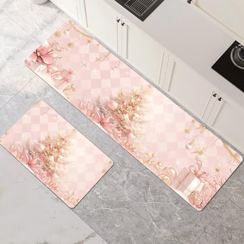Küchenteppich 2 Stück, Absorbierende Küchenmatte Pink Küchenläufer Rutschfest Waschbar Teppich Küche Läufer Flur Bodenmatte, Lang Carpet Rug für Küchen, Badezimmer Home Decor 120x180cm+120x360cm 1-465 von Generisch