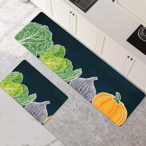 Küchenteppich 2 Stück, Absorbierende Küchenmatte Plant Küchenläufer Rutschfest Waschbar Teppich Küche Läufer Flur Bodenmatte, Carpet Rug für Küchen, Badezimmer Home Decor 120x180cm+120x360cm 1-373 von Generisch