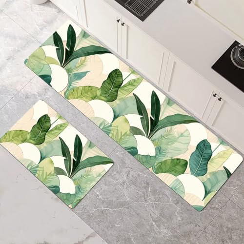 Küchenteppich 2 Stück, Absorbierende Küchenmatte Plant Küchenläufer Rutschfest Waschbar Teppich Küche Läufer Flur Bodenmatte, Lang Carpet Rug für Küchen, Badezimmer Home Decor 50x80cm+50x150cm 1-379 von Generisch