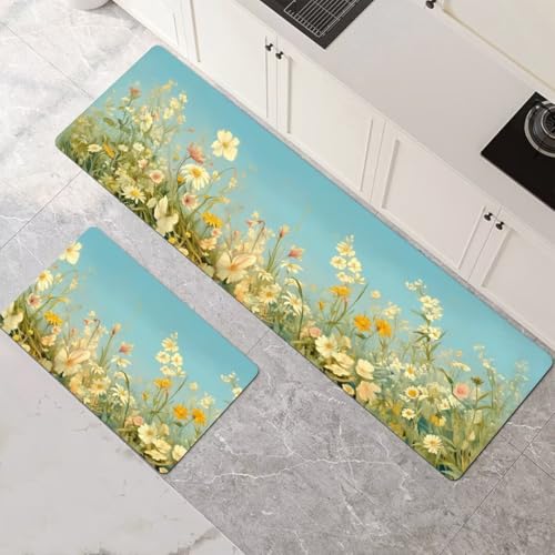 Küchenteppich 2 Stück, Absorbierende Küchenmatte Plant Küchenläufer Rutschfest Waschbar Teppich Küche Läufer Flur Bodenmatte, Lang Carpet Rug für Küchen, Badezimmer Home Decor 60x90cm+60x180cm 1-533 von Generisch