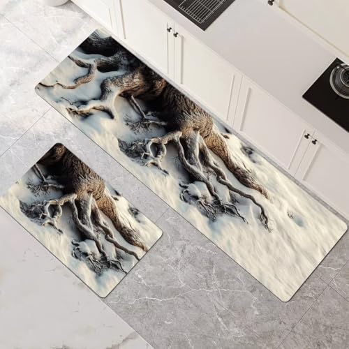 Küchenteppich 2 Stück, Absorbierende Küchenmatte Snow Küchenläufer Rutschfest Waschbar Teppich Küche Läufer Flur Bodenmatte, Lang Carpet Rug für Küchen, Badezimmer Home Decor 120x180cm+120x360cm 1-581 von Generisch