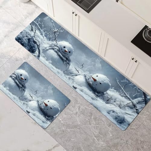 Küchenteppich 2 Stück, Absorbierende Küchenmatte Snowman Küchenläufer Rutschfest Waschbar Teppich Küche Läufer Flur Bodenmatte, Carpet Rug für Küchen, Badezimmer Home Decor 120x180cm+120x360cm 1-583 von Generisch