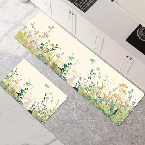 Küchenteppich 2 Stück, Absorbierende Küchenmatte Spring Küchenläufer Rutschfest Waschbar Teppich Küche Läufer Flur Bodenmatte, Lang Carpet Rug für Küchen, Badezimmer Home Decor 80x120cm+80x240cm 1-787 von Generisch