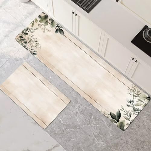 Küchenteppich 2 Stück, Absorbierende Küchenmatte Spring Küchenläufer Rutschfest Waschbar Teppich Küche Läufer Flur Bodenmatte, Lang Carpet Rug für Küchen, Badezimmer Home Decor 90x140cm+90x270cm 1-791 von Generisch