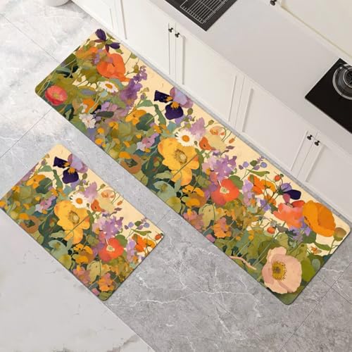 Küchenteppich 2 Stück, Absorbierende Küchenmatte Spring Küchenläufer Rutschfest Waschbar Teppich Küche Läufer Flur Bodenmatte, Lang Carpet Rug für Küchen, Badezimmer Home Decor 80x120cm+80x240cm 1-903 von Generisch