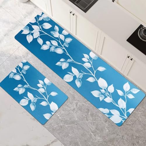 Küchenteppich 2 Stück, Absorbierende Küchenmatte Teal Küchenläufer Rutschfest Waschbar Teppich Küche Läufer Flur Bodenmatte, Lang Carpet Rug für Küchen, Badezimmer Home Decor 120x180cm+120x360cm 1-595 von Generisch