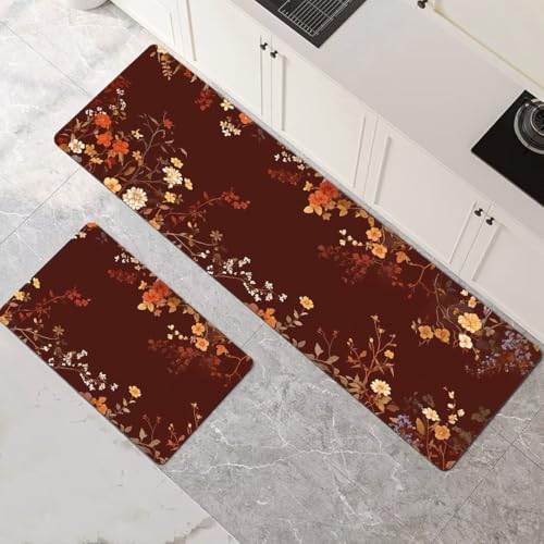 Küchenteppich 2 Stück, Absorbierende Küchenmatte Vines Küchenläufer Rutschfest Waschbar Teppich Küche Läufer Flur Bodenmatte, Carpet Rug für Küchen, Badezimmer Home Decor 120x180cm+120x360cm 1-543 von Generisch