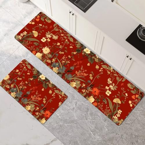 Küchenteppich 2 Stück, Absorbierende Küchenmatte Vintage Küchenläufer Rutschfest Waschbar Teppich Küche Läufer Flur Bodenmatte, Carpet Rug für Küchen, Badezimmer Home Decor 120x180cm+120x360cm 1-545 von Generisch