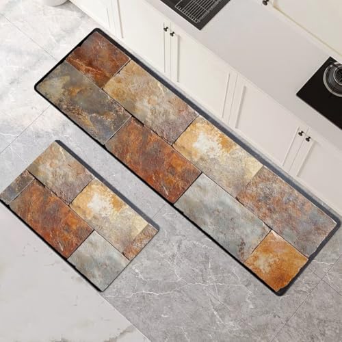 Küchenteppich 2 Stück Absorbierende Küchenmatte Terracotta Küchenläufer Rutschfest Waschbar Teppich Küche Läufer Flur Bodenmatte Carpet Rug für Küchen Badezimmer Home Decor 120x180cm+120x360cm 1-577 von Generisch