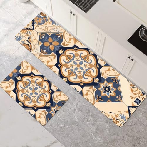 Küchenteppich 2 Stück Absorbierende Küchenmatte Traditional Küchenläufer Rutschfest Waschbar Teppich Küche Läufer Flur Bodenmatte Carpet Rug für Küchen Badezimmer Home Decor 120x180cm+120x360cm 1-561 von Generisch