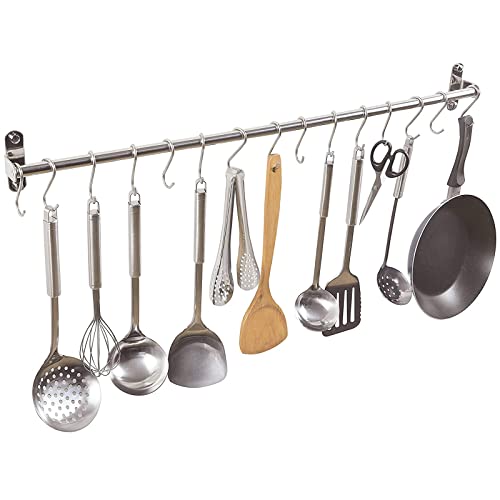 Küchenutensilienleiste aus 304 Edelstahl mit Schiebehaken, Wandmontage, Hängeregal für Küchenutensilien und Töpfe, platzsparender Organizer Küchenutensilienleiste aus 304 Edelstahl mit Schiebehaken, Wandmontage, Hängeregal für Küchenutensilien und Töpfe, platzsparender Organizer von Generisch