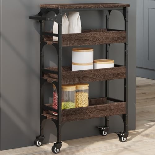 Küchenwagen aus brauner Eiche, 53 x 20 x 76 cm, mobiler Servierwagen, Aufbewahrungsnizer, rustikaler Stil, perfekt für Esszimmer- und Küchenmöbel von Generisch