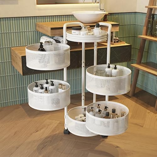 Küchenwagen mit 5 Ebenen, 360° drehbarer Regalorganisator auf Rollrädern, ideal für Badezimmer und Wohnzimmer, mit robustem Design und Haushaltskörben von Generisch