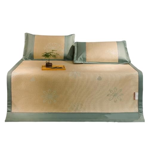 Kühlende Sommermatte mit Kissenbezug, faltbare Rattan-Matte für heißes Wetter, glatte Matratze, Bettmatte (1,5 x 2 m) – perfekt für bequemen Schlaf von Generisch