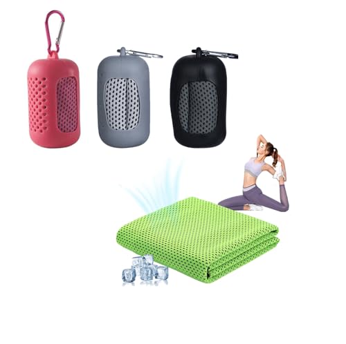 Kühlhandtuch 3 Stück Schnelltrocknendes Sporthandtuch mit Tragbaren Silikonhüllen, 30 x 90cm mikrofaser handtuch schnelltrocknend kühltuch für Fitness Sport Yoga Camping (Grau Rosenrot Schwarz) von Generisch