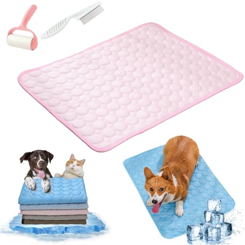 Opticnock Hunde-Kühlmatte (4X Effektiver), Bequeme Kühlmatte Für Hunde, rutschfeste, Waschbare, Tragbare Sommermatte, Bett Für Katzen Im Innen- Und Außenbereich (Pink,L Within 15KG) von Generisch