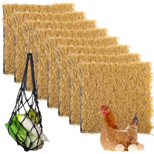 Künstliche Gras-Nistpads für Hühnerställe, wiederverwendbare grüne Rasenmatten mit Futterbeutel, 30,5 x 30,5 cm, für den Innen- und Außenbereich, 8 Stück von Generisch