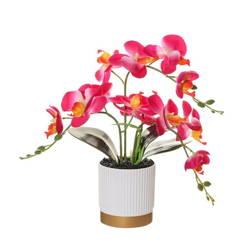 Künstliche Orangefarbene Dreizackige Orchideenblume im Topf Goldener Boden Phalaenopsis Dekorationsblume mit Blumentopf Eingetopfte Weiße Schmetterlings Simulationsblume (Rot) von Generisch