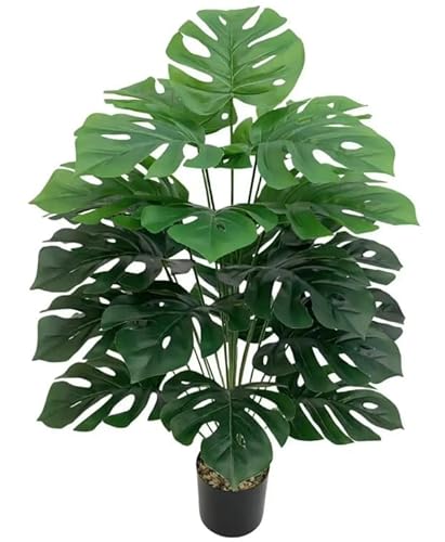 Kunstpflanze Monstera 90 cm – künstliche Pflanze tropisch grün wie echt, pflegeleicht, immergrün Deko für Wohnzimmer Büro Flur schwarzer Topf von Generisch
