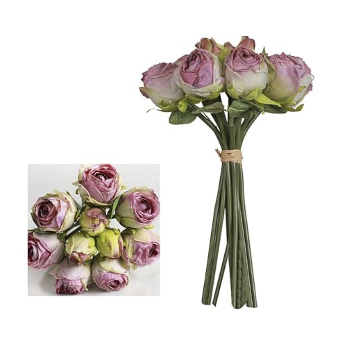 Künstlicher Rosenstrauß, kreative Fotografie-Requisiten, künstliche Rosen, Hochzeit, Seidenblume, Kunststoff, fühlt sich echt an, handgefertigt (lila) von Generisch