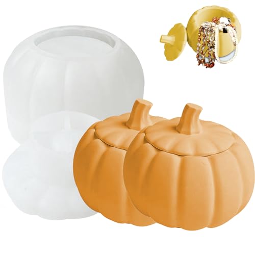 Kürbis Harz Formen, 2 Kürbis Silikonform Epoxidharz mit Deckel, 3D Kü-rbis Storage Box Silikonform, Halloween Harz Silikon Kerzen, Thanksgiving Herbst Kür-bis Gipsform für DIY-Schmuck-Aufbewahrungsbox von Generisch
