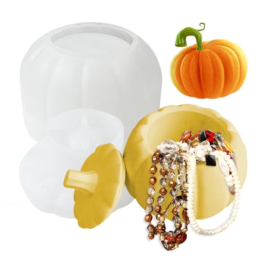 Kürbis Harz Formen, Kürbis Silikonform Epoxidharz mit Deckel, 3D Kü-rbis Storage Box Silikonform, Halloween Harz Silikon Kerzen, Thanksgiving Herbst Kür-bis Gipsform für DIY-Schmuck-Aufbewahrungsbox von Generisch