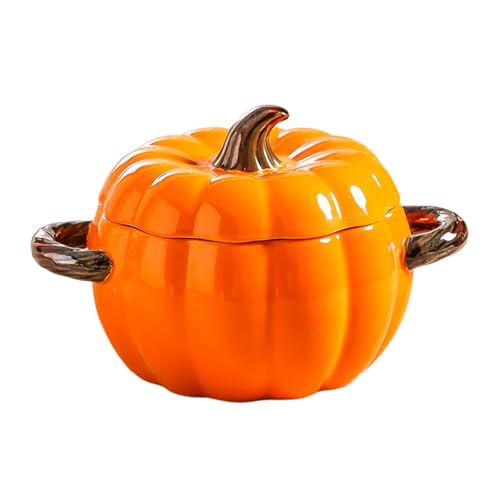 Kürbis Keramik Topf,Niedliche KeramikKürbis Schüssel,Antihaft Keramik KürbisKasserolle mit Deckel,Porzellan KürbisKochgeschirr,Halloween Dankeschön Geschirr (Orange) von Generisch