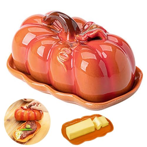 Kürbisbutterschale Mit Deckel | Halloween -Kürbisplatte | Kürbis-förmiger Snackteller & Käsebrett | Mehrzweck-Serviergericht Für Die Küche Esszimmer Herbst Halloween Thanksgiving Dessert von Generisch