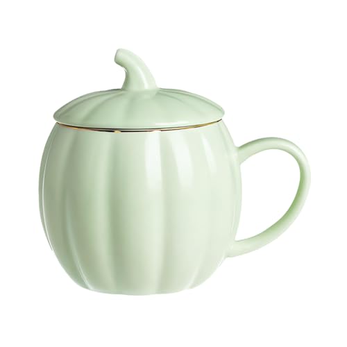 Kürbisförmiger Kaffeebecher Mit Deckel | Keramik Teetasse,Deckel Keramik Kürbis Tasse Für Kaffee Tee Arbeitsplatz Reisen Wohnzimmer von Generisch