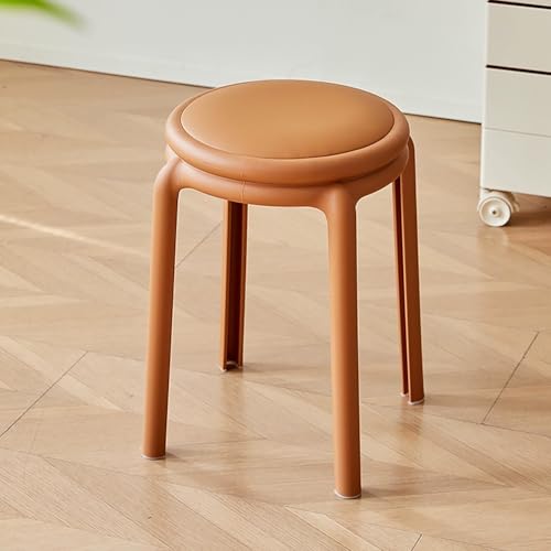 Kunststoff Stapelhocker 46cm Sitzhöhe, Rund Esszimmerhocker | Gepolstert Barhocker | Ergonomisch Stapelstuhl, Für Küche Café Theke Bar Büro Garten(Brown) von Generisch