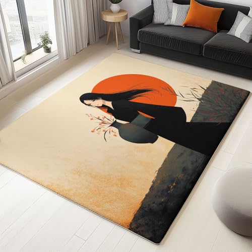 Kurzflor Chinesisches Mädchen Sonnenuntergang Teppich 180x240cm, Waschbarer Weicher Kunstwolle Wohnzimmer Teppich rutschfeste Beige Bodenmatte - Teppiche für Schlafzimmer Büro Bereich Esszimmer Kurzflor Chinesisches Mädchen Sonnenuntergang Teppich 180x240cm, Waschbarer Weicher Kunstwolle Wohnzimmer Teppich rutschfeste Beige Bodenmatte - Teppiche für Schlafzimmer Büro Bereich Esszimmer von Generisch