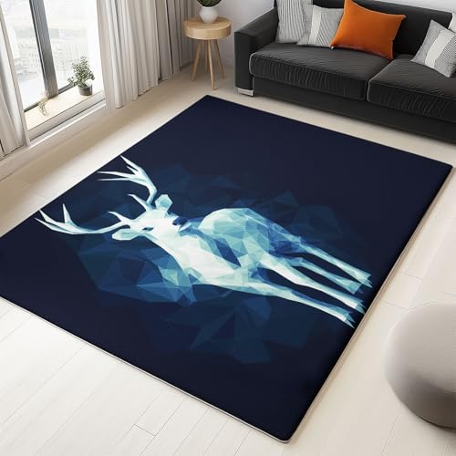 Kurzflor Fantasie geometrisches Polygon Hirsch Teppich 160x230cm, Waschbarer Weicher Kunstwolle Wohnzimmer Teppich, rutschfeste Dunkelblau Bodenmatte Teppiche für Schlafzimmer Büro Bereich Esszimmer von Generisch