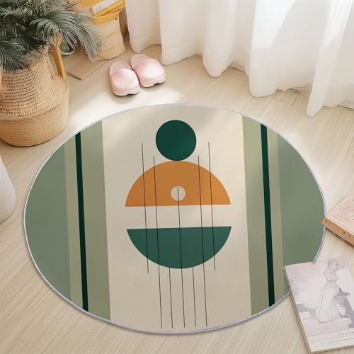 Kurzflor Runder Teppich Einfach Geometrisch Linien Illustration Thema, 150 cm rutschfest Waschbar Rund Teppiche Weich Dauerhaft for Wohnzimmer Schlafzimmer Studie Heimbüro Eingang - Grün Gelb von Generisch