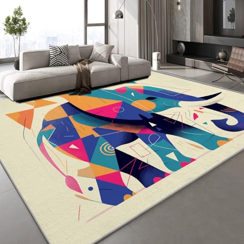 Kurzflor Teppich 3D Elefant Bemalt Teppich Matten rutschfeste FußMatte Abstrakt Geometrisch Muster Kinder Spielteppiche FüR Schlafzimmer Flur Wohnzimmer Boden 160x230 cm von Generisch