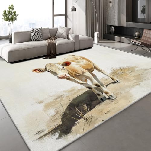 Kurzflor Teppich 3D Kuh Tier Teppich Matten rutschfeste FußMatte Gemalt Süß Muster Kinder Spielteppiche FüR Schlafzimmer Flur Wohnzimmer Boden 180x240 cm von Generisch