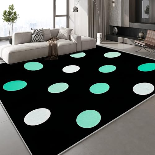 Kurzflor Teppich 3D Punkte Grün Teppich Matten rutschfeste FußMatte Kreis Abstrakt Muster Kinder Spielteppiche FüR Schlafzimmer Flur Wohnzimmer Boden 150x210 cm von Generisch