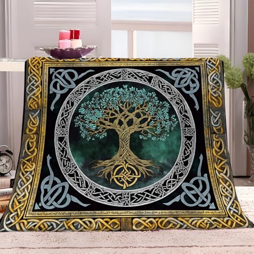 Kuscheldecke 100x150 cm Warme Sherpa Decke Wikinger-Lebensbaum-Totem Wohnzimmer Flauschige Wolldecke Sherpa Decke Wohndecke Sofadecke für Erwachsene Kinder Baby von Generisch