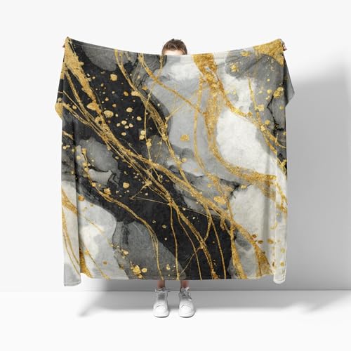 Kuscheldecke 180x200 cm XXL Marmor Moderne Kunst Super weiche und Winter Warme Fleecedecke für Sofa, Couch und Bett, Gold Kuschelige Angenehme Decke Wohndecke Sofadecke von Generisch