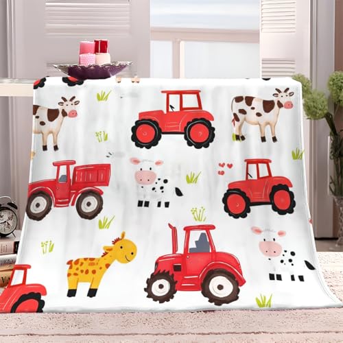 Kuscheldecke Flanell Decke 150x200 cm Cartoon-Ländliche Tiere Traktor Fleecedecke Flauschig Weich Warme Tagesdecke, 3D Wohndecke Sofadecke Couchdecke für Teens Erwachsene von Generisch