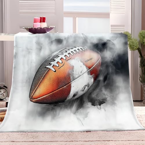 Kuscheldecke Flanell Decke 220x240 cm American Football Rauchgrau Fleecedecke Flauschig Weich Warme Tagesdecke, 3D Wohndecke Sofadecke Couchdecke für Teens Erwachsene von Generisch