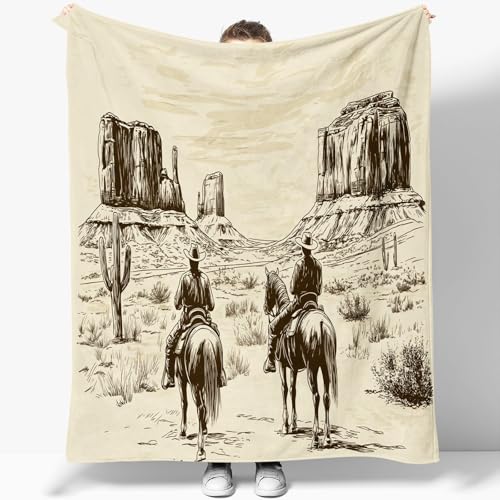 Kuscheldecke Flauschig 150 x 200 cm 3D Fleecedecke Braun Retro Wüste Cowboy Kaktus,Plüsch Decke Tagesdecke Für Kinder Erwachsene, Weiche Flanell Fleecedecke Sofadecke Outdoordecke Für Sofa Bett von Generisch