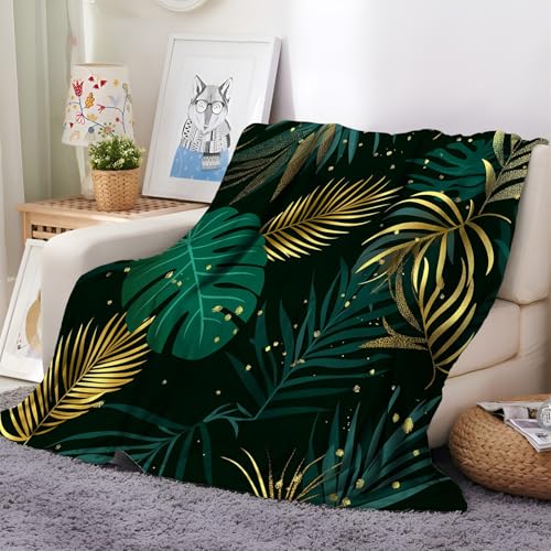 Kuscheldecke Flauschig 150x200 cm Weiche Warme Decke Dunkelgrüne Blätter Microfaser Tagesdecke Fleecedecke als Decke Sofa, Wohndecke oder Couchdecke überwurf von Generisch