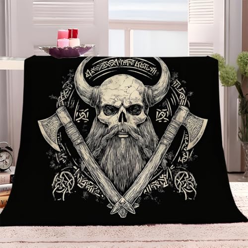Kuscheldecke Flauschig 180x220 cm Weiche Warme Decke Totenkopf-Axt-Totem Microfaser Tagesdecke Fleecedecke als Decke Sofa, Wohndecke oder Couchdecke überwurf von Generisch
