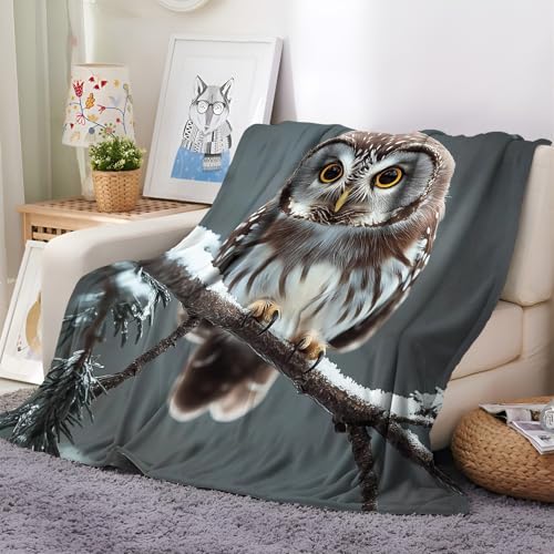 Kuscheldecke Flauschig Decke 220x240 cm Weich Warme Flanell Fleecedecke Dacke für Sofa AST Eule Grau, Bettüberwurf Couchdecke Sofadecke Wohndecke Tagesdecke von Generisch