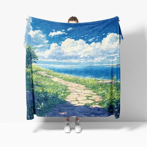 Kuscheldecke Flauschig Decke Fleecedecke - KüStenpfadlandschaft Wohndecke Warm Winter, Blau Geschenkdecke, Couchdecke Blanket, Sofa überwurfdecke XL 130x150 cm von Generisch
