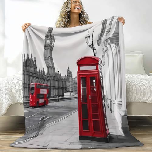 Kuscheldecke Flauschig Fotografie Big Ben Telefonzelle Fleecedecke 180 x 200 cm Plüsch Decke Tagesdecke, Schwarz Und Weiß Weiche Flanell Fleecedecke Sofadecke Outdoordecke Kinder Erwachsene Sofa Bett von Generisch