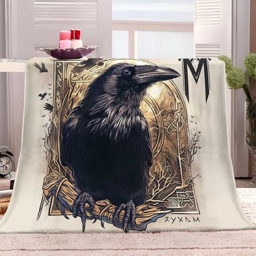 Kuscheldecke Flauschig Schwarzes Raben-Wikinger-Symbol 220x240 cm Weiche Warme Decke Microfaser Tagesdecke Fleecedecke als Decke Sofa, Wohndecke oder Couchdecke überwurf von Generisch