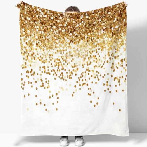 Kuscheldecke Sherpa Decke Digitale Kunst Goldener Glitzer Flanell Gedruckte Decke Weiß Mikrofaser Sherpa Fleecedecke Weich Dicke Wohnzimmerdecke Tagesdecke Sofadecke Wohndecke 180 x 200 cm von Generisch